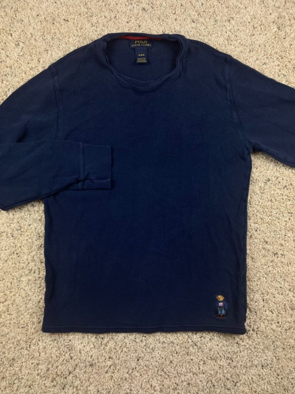 Polo Ralph Lauren Thermal Shirt Mens Medium Navy Blue Long Sleeve Warm Sweater